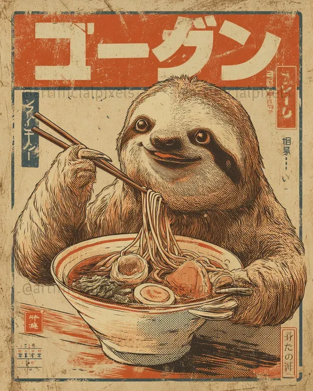 Animals Eating Ramen Vintage Posters