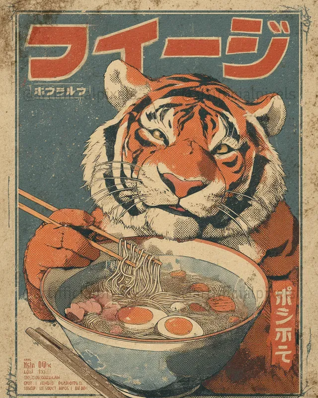 Animals Eating Ramen Vintage Posters