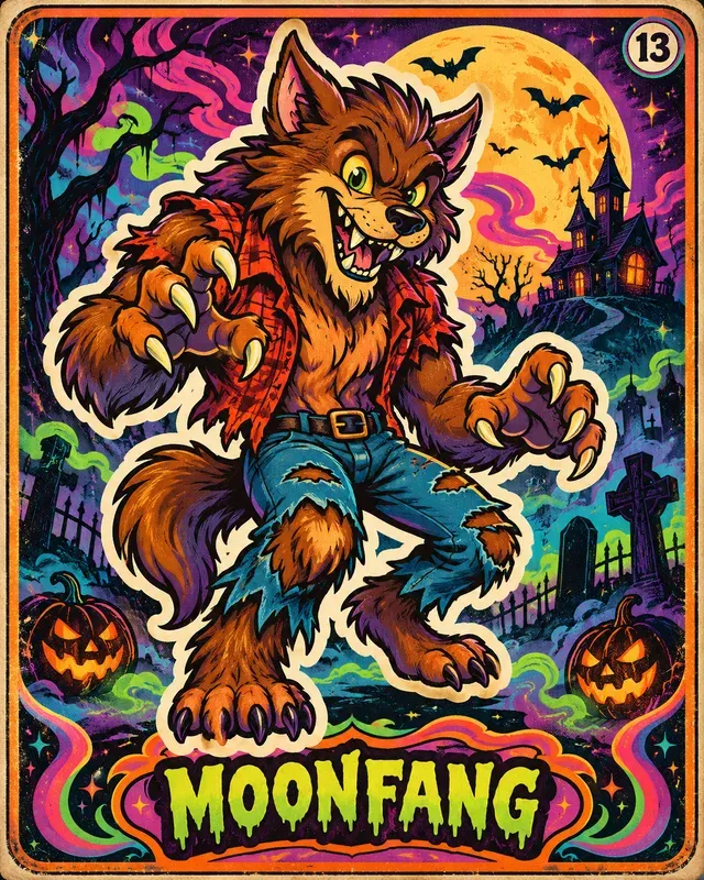 80s Psychedelic Halloween Monster Cards