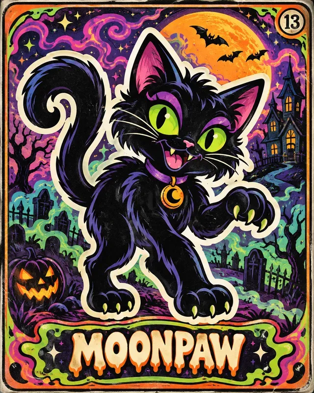80s Psychedelic Halloween Monster Cards