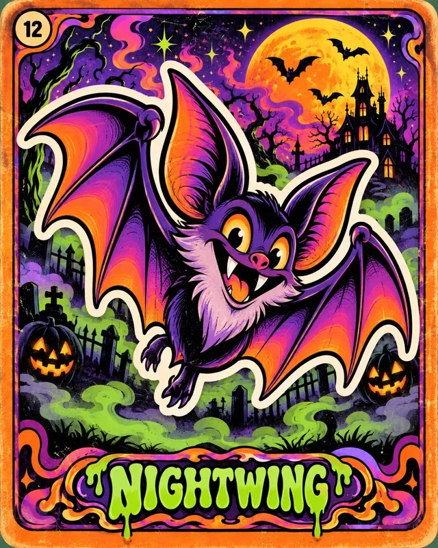 80s Psychedelic Halloween Monster Cards