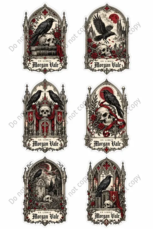 Gothic Bookplate Art Stickers