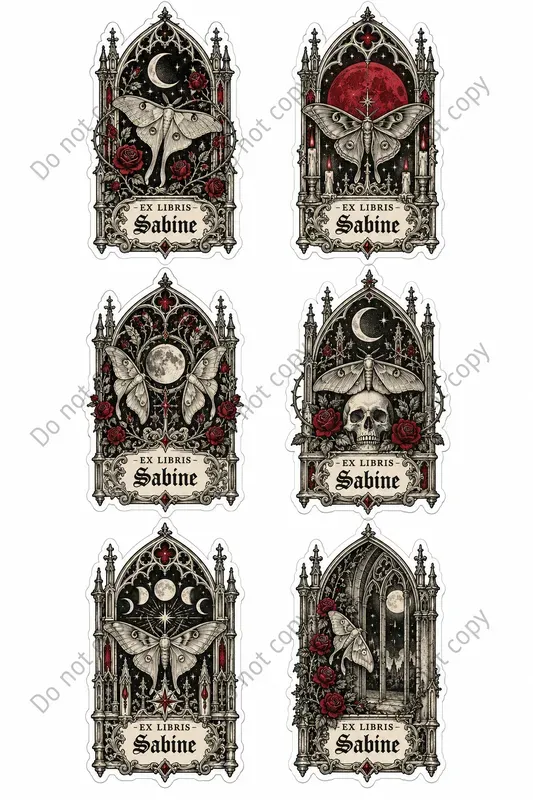 Gothic Bookplate Art Stickers