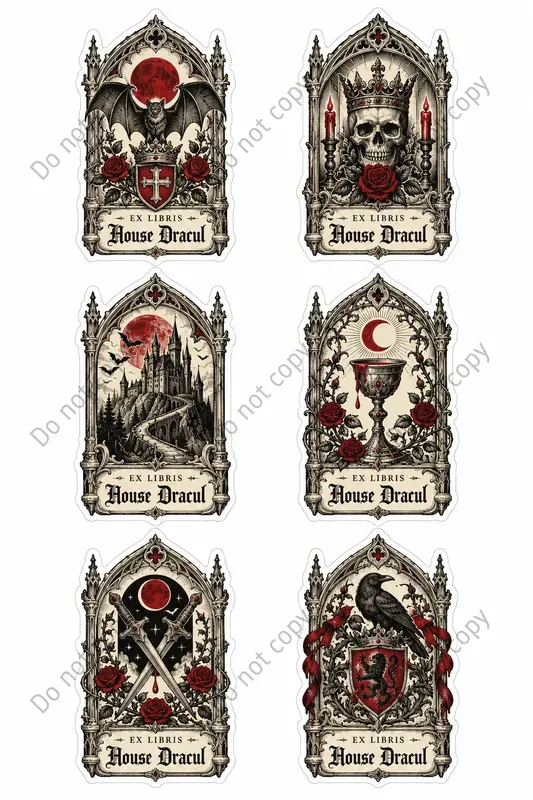 Gothic Bookplate Art Stickers
