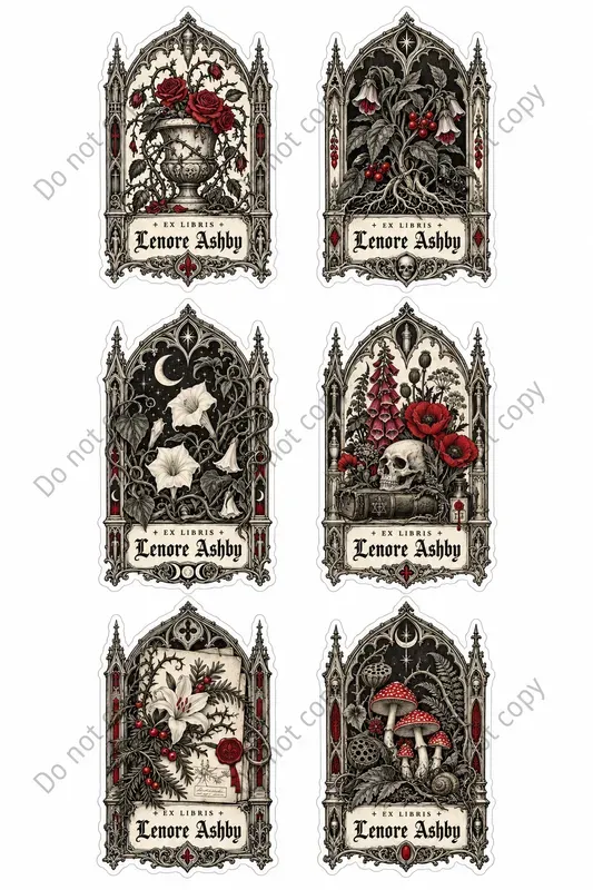 Gothic Bookplate Art Stickers
