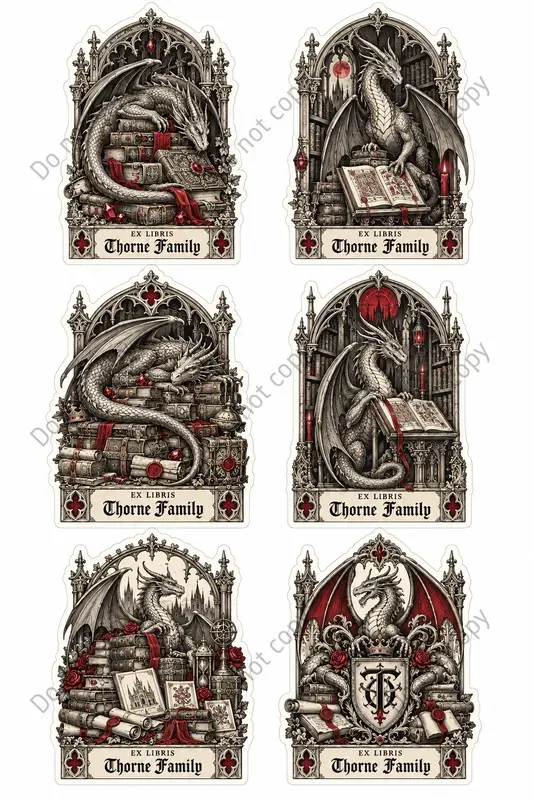 Gothic Bookplate Art Stickers