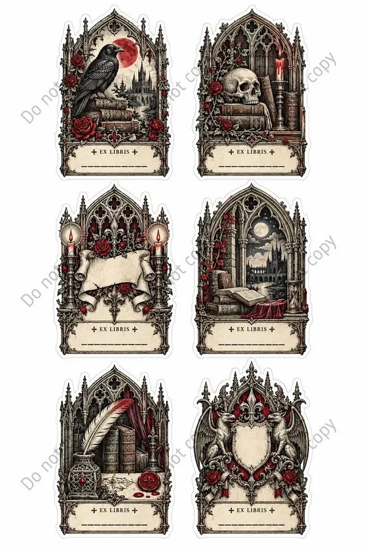 Gothic Bookplate Art Stickers