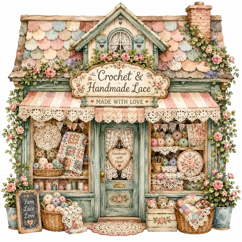 Cozy Village Shop Facade Cliparts