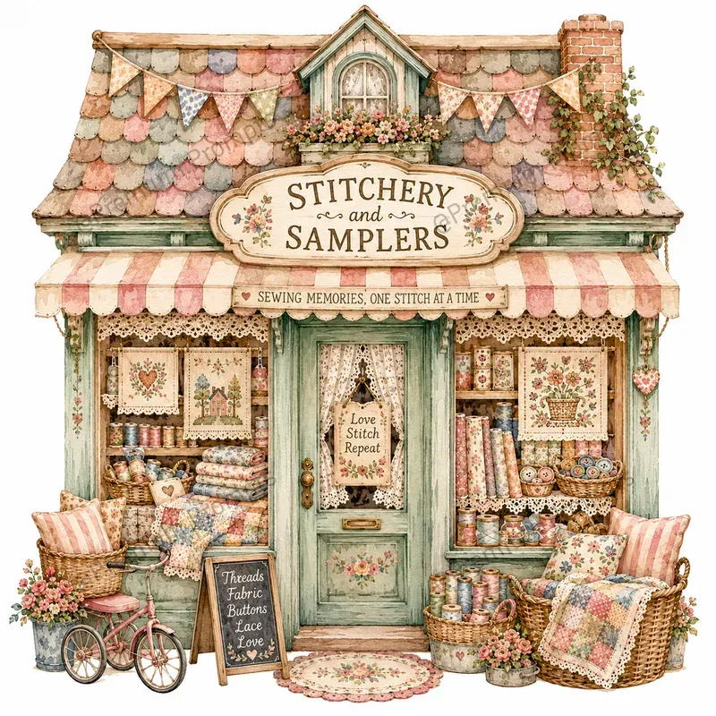 Cozy Village Shop Facade Cliparts