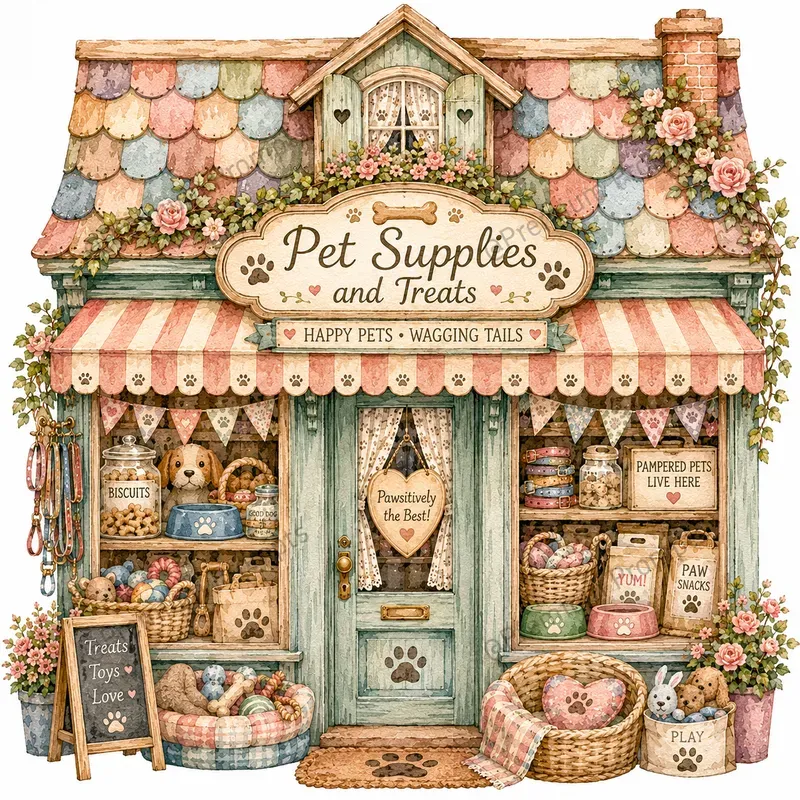 Cozy Village Shop Facade Cliparts