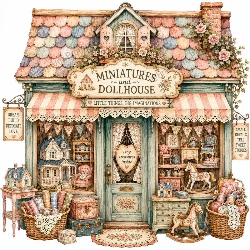 Cozy Village Shop Facade Cliparts