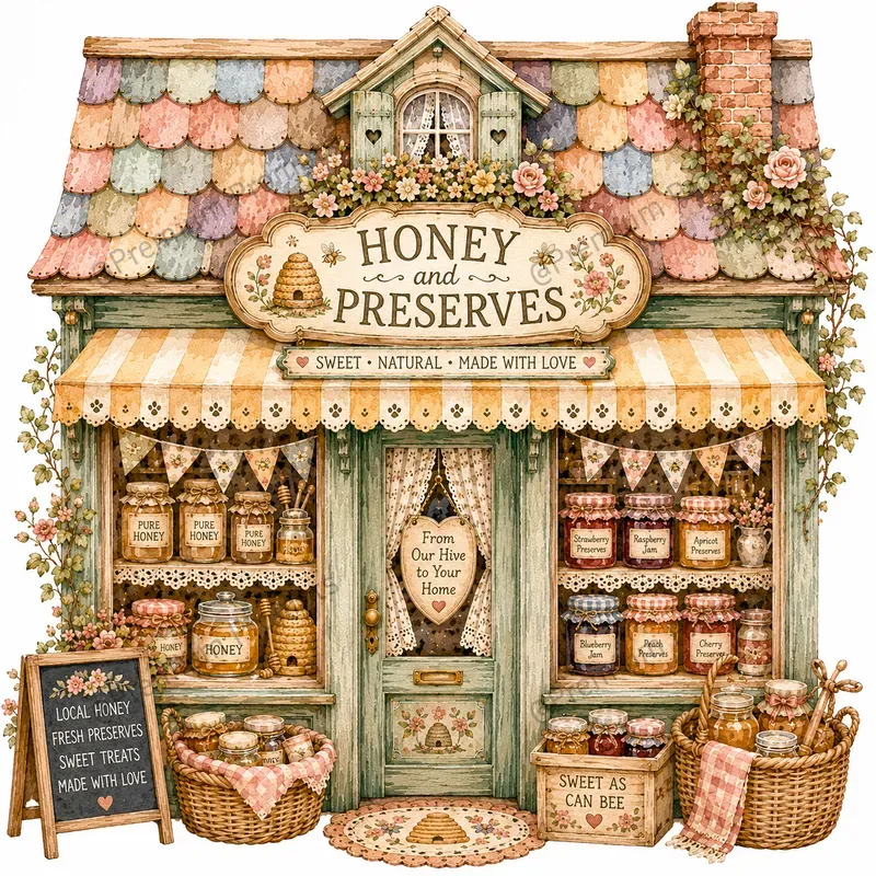 Cozy Village Shop Facade Cliparts