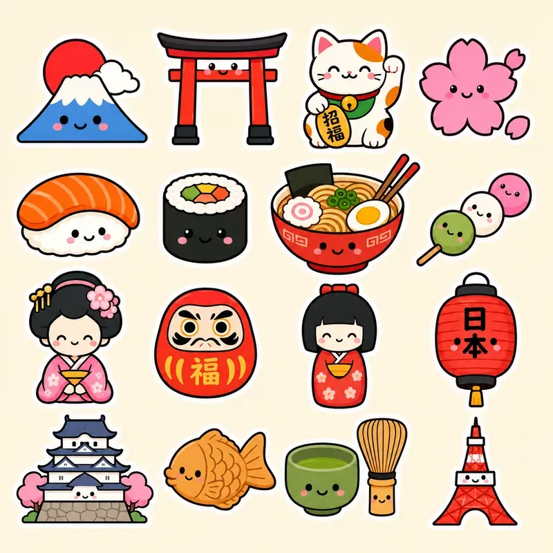 Kawaii Cultural Sticker Sheets