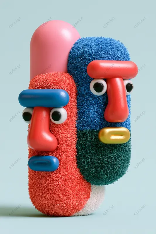 Fuzzy 3D Character Sculptures