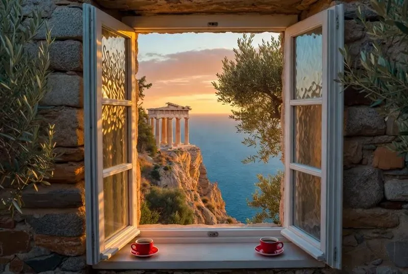 Mediterranean Window Views Art Posters