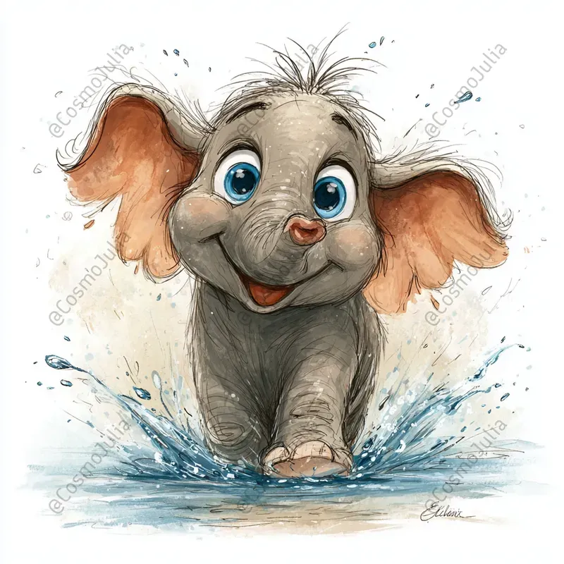 Funny Cheerful Watercolor Animal Clipart