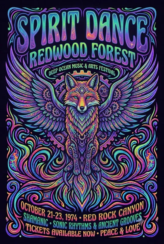 Vibrant 70s Psychedelic Festival Posters