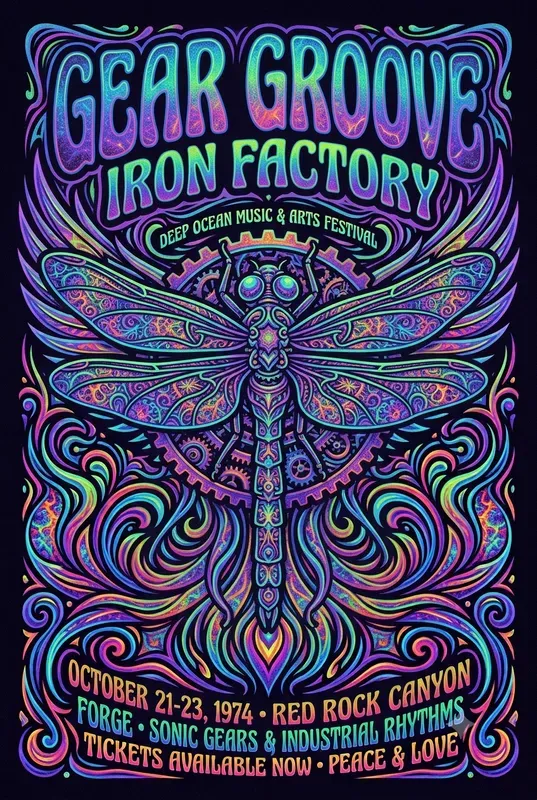 Vibrant 70s Psychedelic Festival Posters