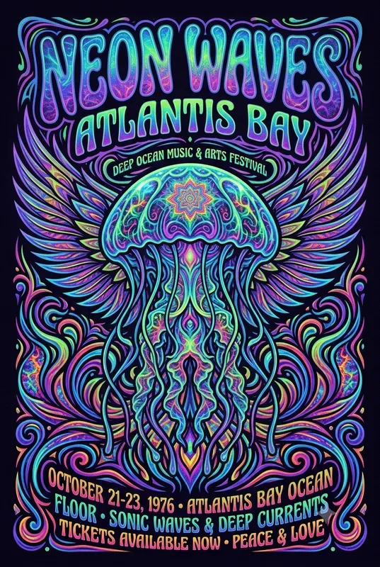 Vibrant 70s Psychedelic Festival Posters