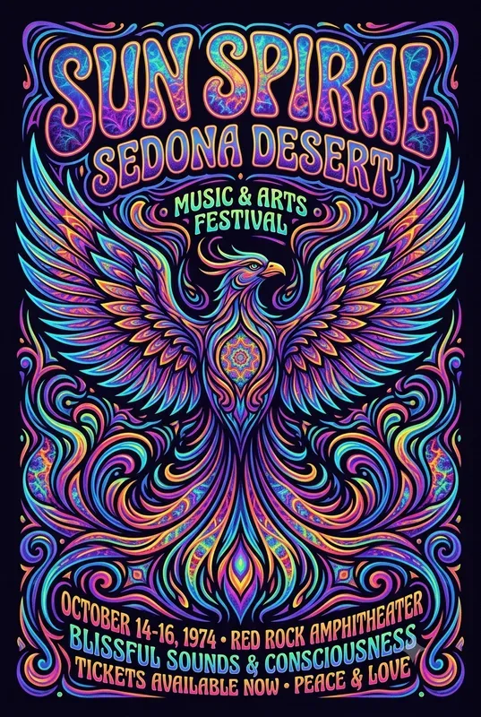 Vibrant 70s Psychedelic Festival Posters