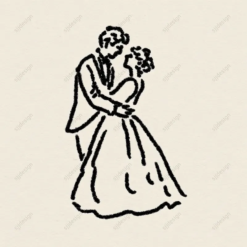 Vintage Wedding Line Art