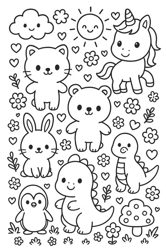 Kawaii Coloring Book Promptcute Animals