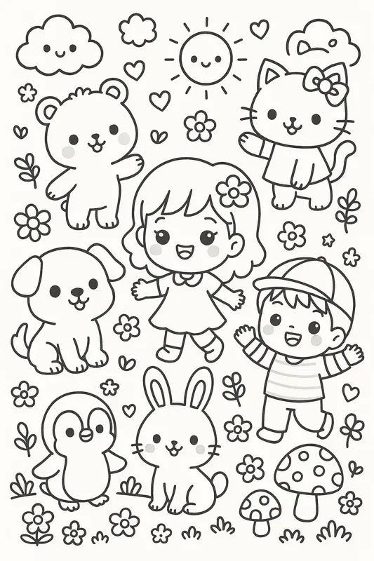 Kawaii Coloring Book Promptcute Animals