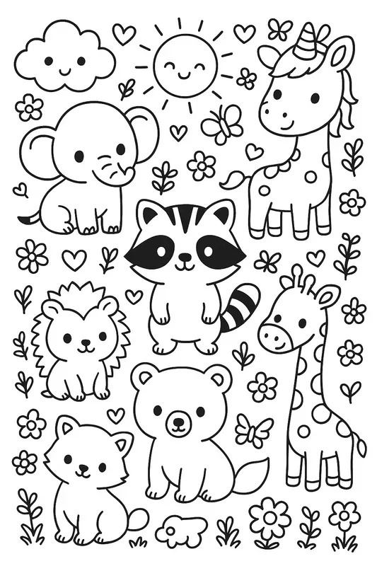Kawaii Coloring Book Promptcute Animals