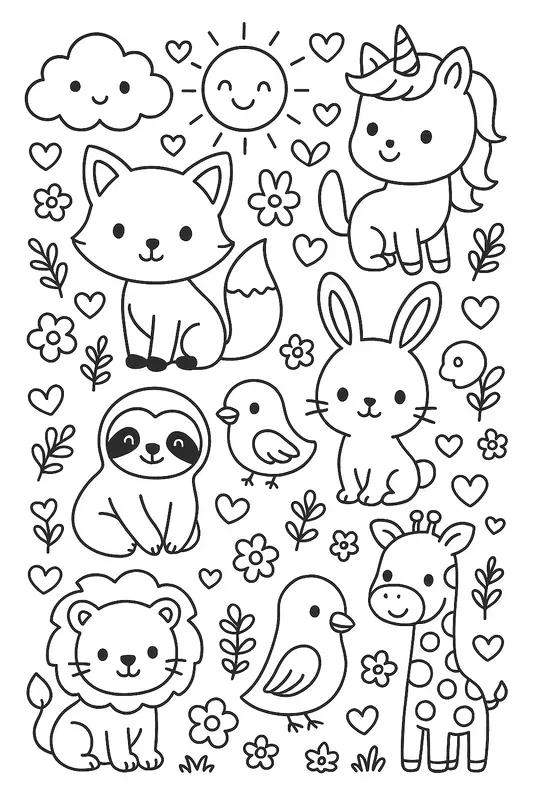 Kawaii Coloring Book Promptcute Animals