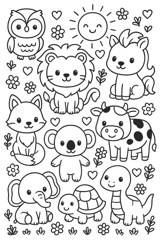 Kawaii Coloring Book Promptcute Animals
