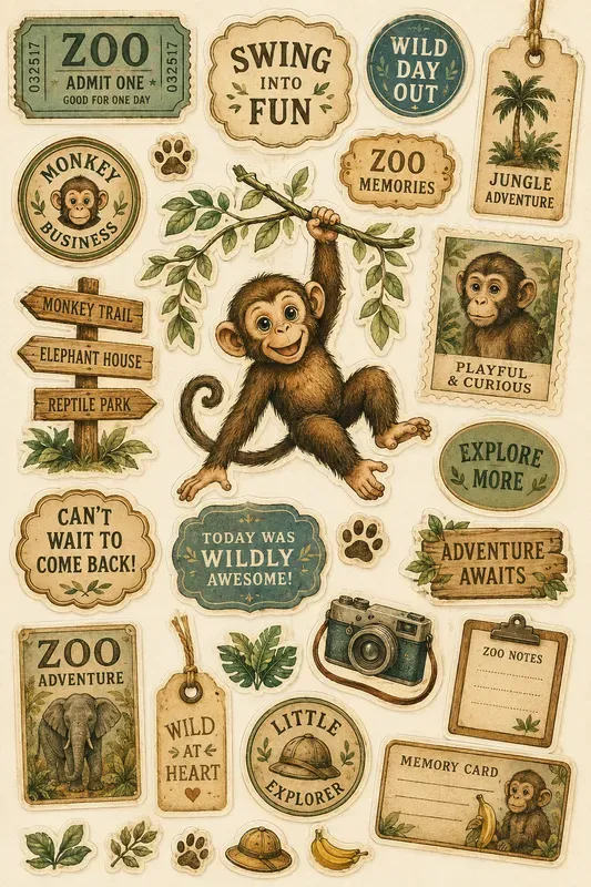 Vintage Zoo Memory Sticker Sheets