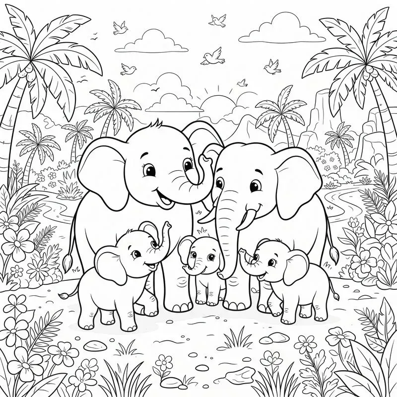 Adorable Animal Family Coloring Pages