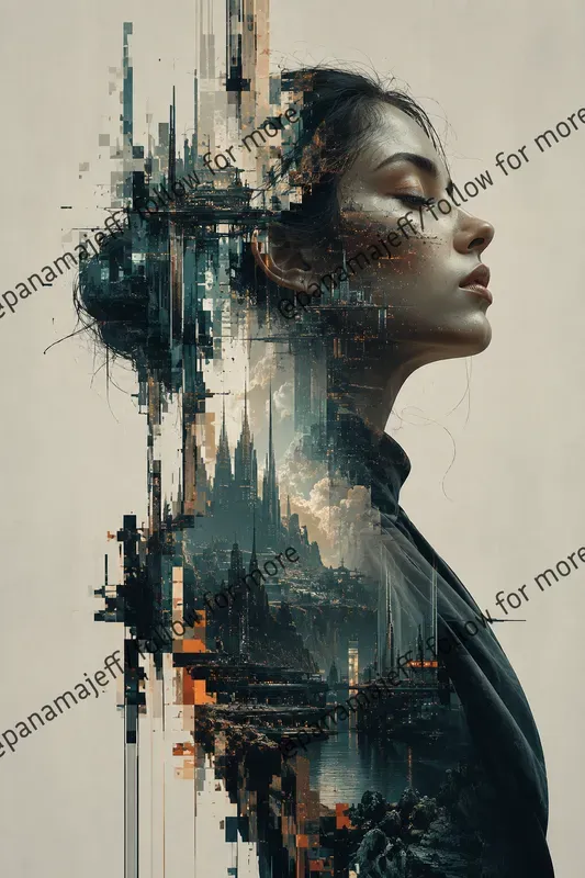 Pixel Glitch Double Exposure Posters