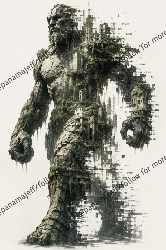 Pixel Glitch Double Exposure Posters