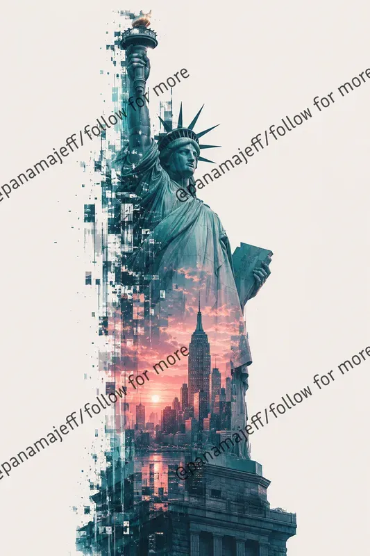 Pixel Glitch Double Exposure Posters