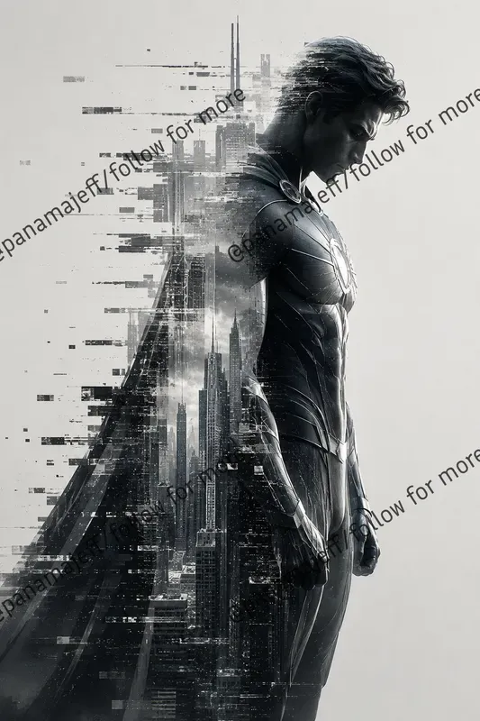 Pixel Glitch Double Exposure Posters