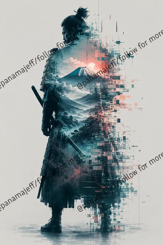 Pixel Glitch Double Exposure Posters