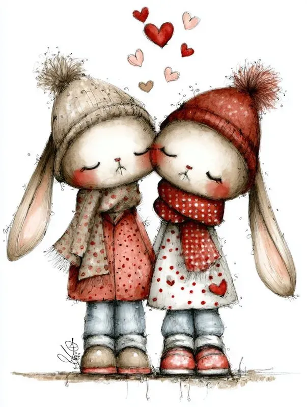 Sweet Valentine Animal Couples Clipart