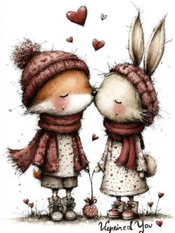 Sweet Valentine Animal Couples Clipart