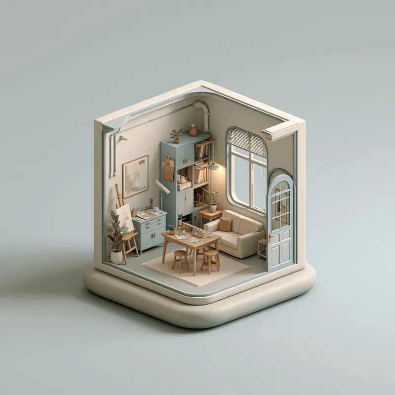 Isometric Cutaway Room Illustrations