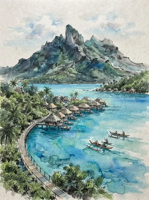 East Asian Ink Wash Travel Posters