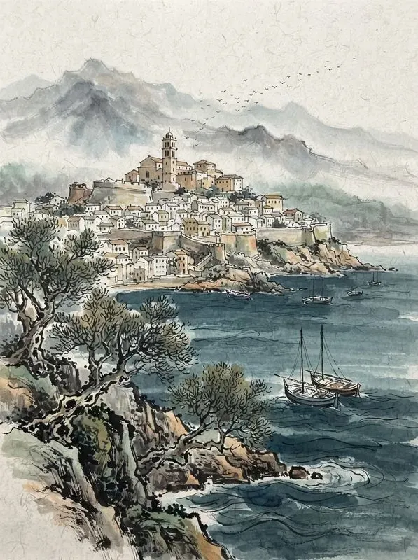 East Asian Ink Wash Travel Posters