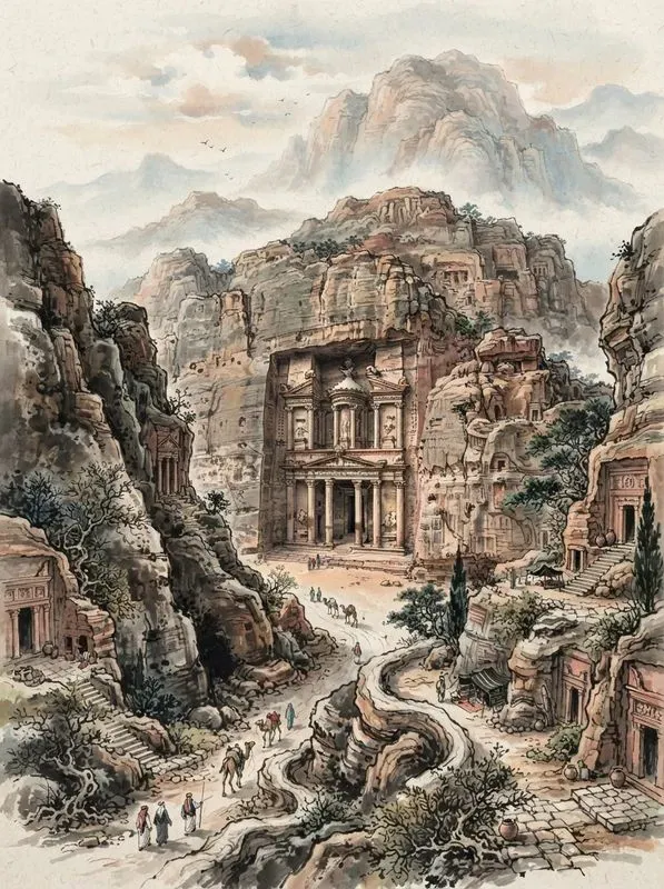 East Asian Ink Wash Travel Posters