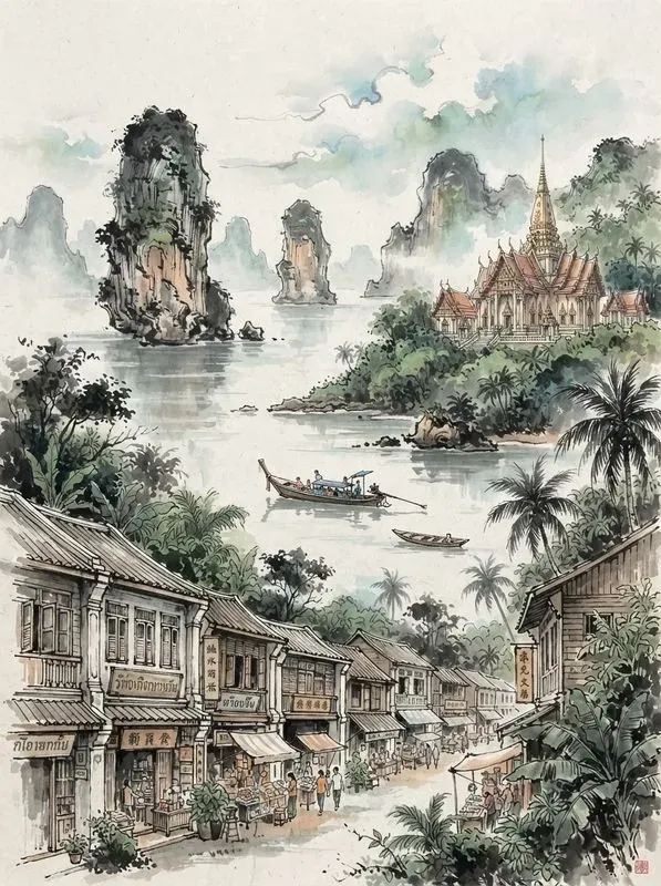 East Asian Ink Wash Travel Posters