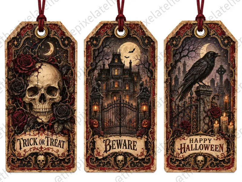 Vintage Horror Halloween Gift Tags