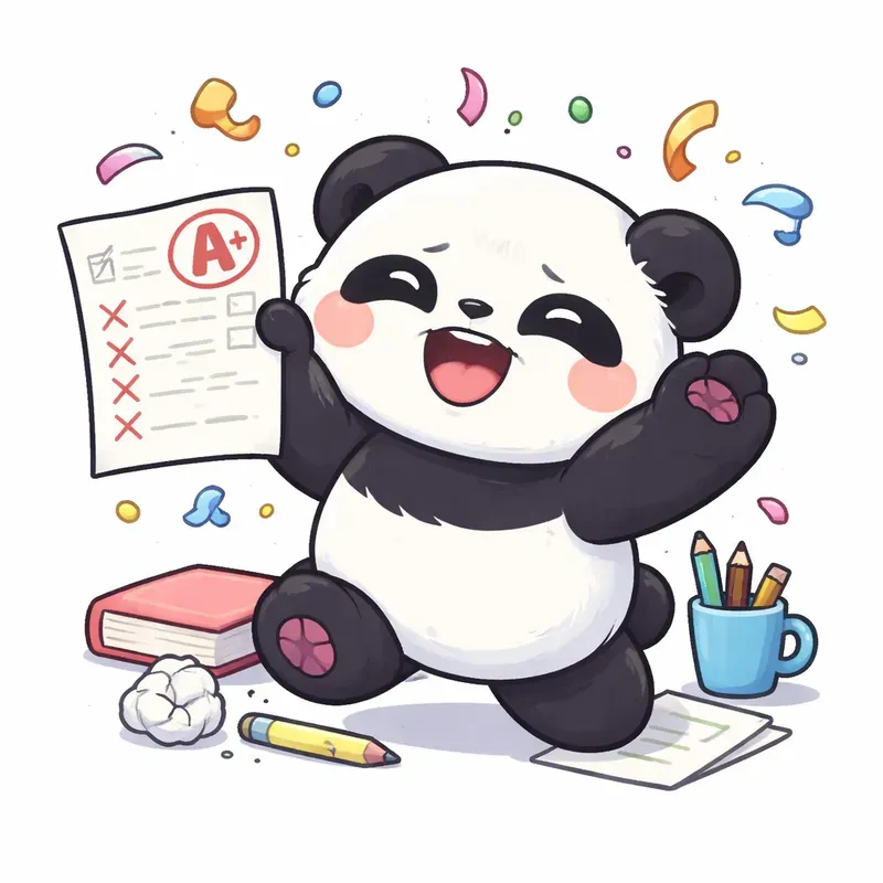 Cute Panda Student Sticker Style