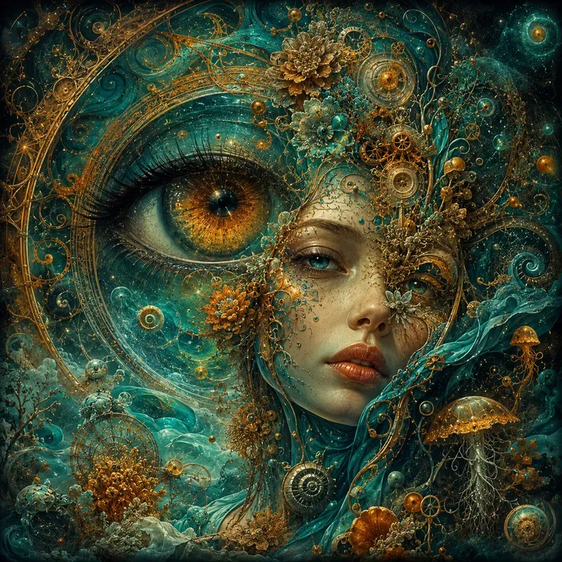 Teal Dreams Surreal Fusion Worlds