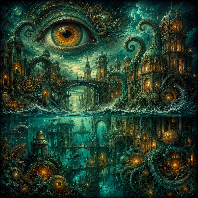 Teal Dreams Surreal Fusion Worlds