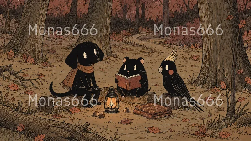 Cozy Woodland Pet Storybook Art