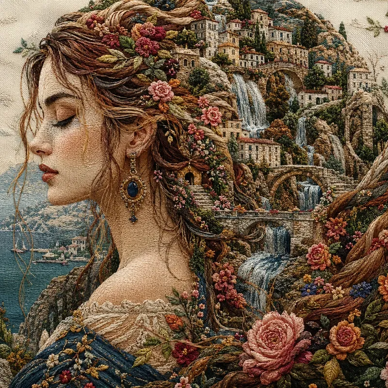 Embroidered Fantasy Portrait Art